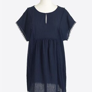 J Crew Navy Pom Pom Tunic Swim Suit Cover Up Dress XS 100% Cotton Boho Peasant